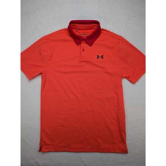 Under Armour The Performance Polo Mens Golf Polo Small Orange Red Stretch - Picture 3 of 7